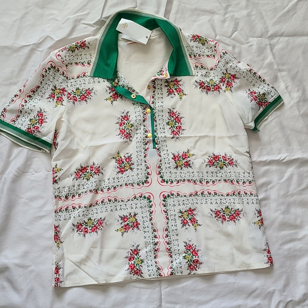 Tory Burch Floral polo shirt, size LG